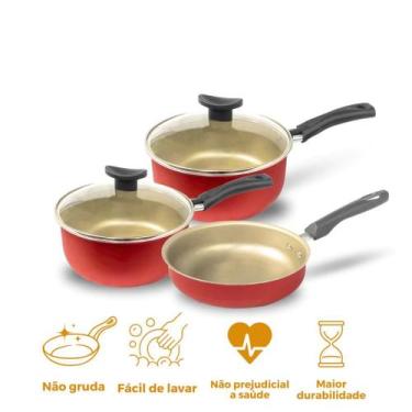 Imagem de Kit de Panelas Antiaderente Teflon com Frigideira Alta Funda - Gobal A