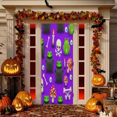 Imagem de Wassud Decoração de capa de porta de Halloween com caldeirões de bruxa banner interno para varanda decoração de casa grande 81 x 189 cm