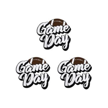 Imagem de GBTBYS Jogo Day Iron on Patches Futebol Bordado Grande Chenille Remendos Costurados em Patches para Letterman Jaqueta Moletom Moletom com Capuz Camiseta Roupas Branco