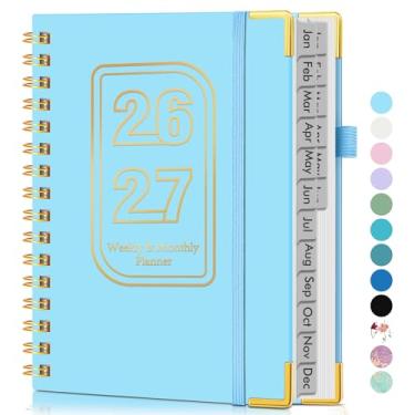 Imagem de A5 Agenda semanal e mensal de 18 meses, 2026-2027, janeiro de 2026 a junho de 2027, capa dura, agenda semanal e mensal com aba, agenda em espiral para escritório, trabalho, escola, casa, azul celeste