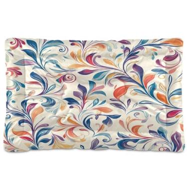 Imagem de Wassud Cama de cachorro colorida redemoinhos e folhas, camas grandes para cães ao ar livre, tapete lavável para animais de estimação, cama de gato para dormir, viagens, 91 x 61 cm