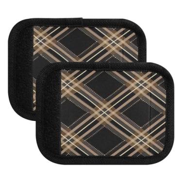 Imagem de Qilmy Pacote com 4 identificadores de bagagem, preto, marrom, búfalo, xadrez, pega confortável, capa para carrinho de bebê, mala de viagem, acessórios de viagem de avião1413