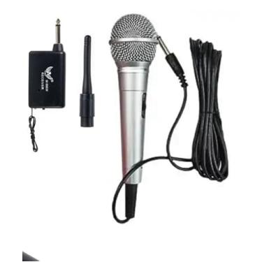 Imagem de Microfone com Fio Profissional, Prata, com Receptor Sem Fio, Cabo Longo Incluído