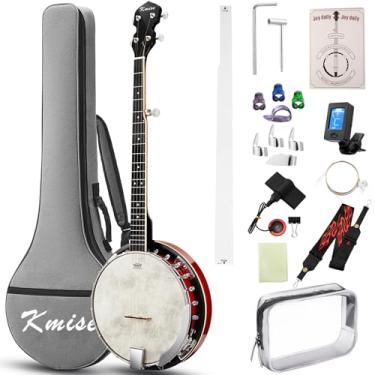 Imagem de Kmise Banjo canhoto, banjos canhotos de 5 cordas com cabeça remo tamanho completo 96 cm fechado atrás com ressonador removível, pacote de cordas, palitos de dedo, alça, estojo para iniciantes e