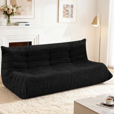 Imagem de HABUTWAY Bean Bag Cadeiras Fireside Lazy Floor Sofá, Soft Teddy Fleece 3 Lugares com Enchimento de Espuma de Alta Resiliência, Pufe para Sala de Estar, Quarto, Escritório (Pelúcia Preta)