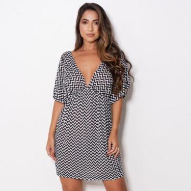 Imagem de Saída de Praia em Microfibra Cor:Branco/ PretoTamanho:P - Kit Mania Li