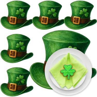 Imagem de Remerry Conjunto de 6 conjuntos de chapéus americanos de couro para festivais irlandeses, conjunto de 6 tapetes verdes em forma de chapéus para cozinha, mesa de jantar, impermeável, festival irlandês