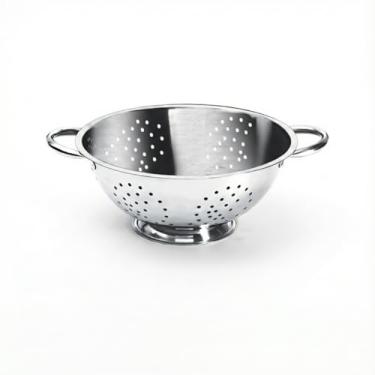 Imagem de Escorredor de Massas em Aço Inox Premium 16cm Utensílio Pequeno Base Estável Alças Duplas Cozinha Cozinhar Escorrer Legumes Verduras Massas Macarrão Multiuso