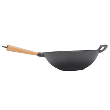 Imagem de Jopwkuin Wok de Ferro Fundido Durável, Frigideira para Fogão a Gás, Fogo Aberto, Conveniente, Acampamento, Wok para Reunião Familiar, 11,8 Polegadas, Sem Revestimento