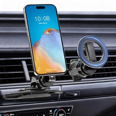 Imagem de EEEKit Suporte magnético de telefone para compartimento de CD e ventilação, 20 ímãs fortes N52 para suporte de carro, anel Pop Grip compatível com capas MagSafe e a maioria dos smartphones