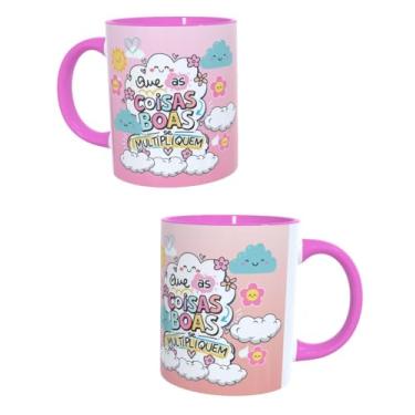 Imagem de Caneca Motivacional Rosa 340ml em Porcelana Premium | “Que as Coisas Boas se Multipliquem” | Caneca Inspiradora para Café e Chá | Presente Positivo e Afetivo