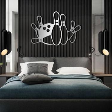 Imagem de Decoração de parede de metal - Arte de parede de boliche, arte de placa de metal de boliche, decoração de parede de sala de jogos, decoração de parede esportiva, tapeçarias de parede para sala de