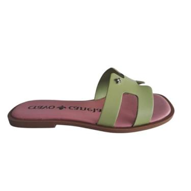 Imagem de Rasteirinha Couro Feminina Cravo e Canela - Pistache