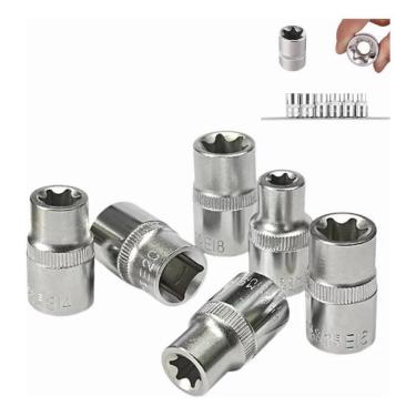 Imagem de 2X Kit Soquete Torxs 6 Pecas 1/2 Femea E10 A E20 Aço Vanádio