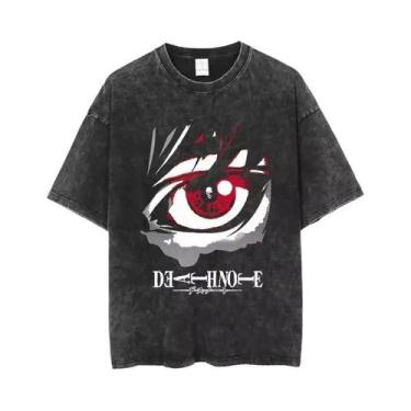 Imagem de Camiseta Masculina Y2K Death Note Anime Lavada De Manga Curta Com Gola