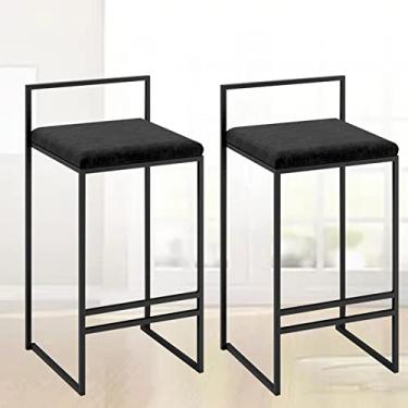 Imagem de KIDYBO Bancos de bar de veludo preto para bancada de cozinha, cadeiras de fazenda com encosto e apoio para os pés para ilhas de cozinha/bar doméstico, conjunto de 2, altura de assento de 66 cm