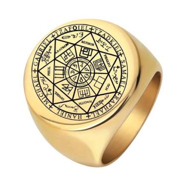 Imagem de Anel Selo Unissex De Aço Inoxidável Com Estrela De Salomão E Constelaç