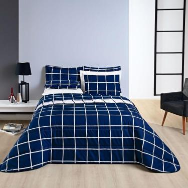 Imagem de Cobre Leito King Square Micropercal 200 Fios 3Pç - Azul