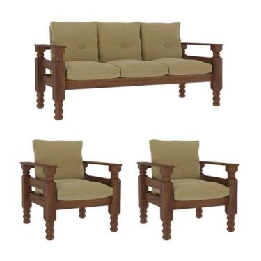 Imagem de Jogo Sofá Madeira Maciça 3 Lugares e 2 Poltronas Liz Multimóveis VCR70