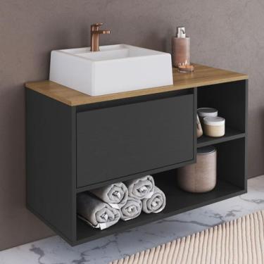 Imagem de Gabinete de Banheiro Suspenso 80cm com Cuba e 1 Porta Basculante Barce