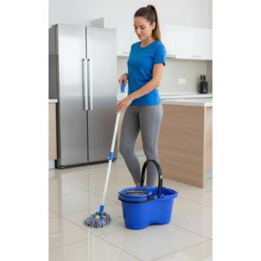 Imagem de Mop Giratório 360 Azul c/ Balde Centrífuga Inox - Congratulations Stor