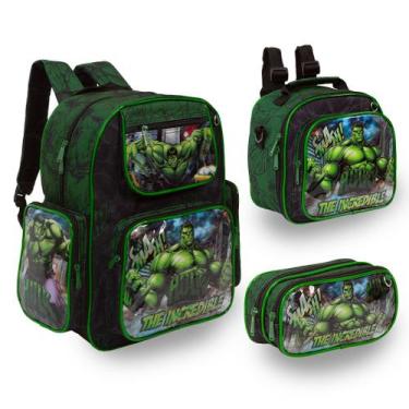 Imagem de Kit Bolsa Mochila Escolar Menino Incrível Hulk - Chenson