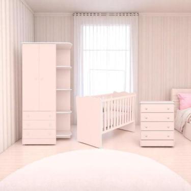 Imagem de Conjunto Infantil Aurora Rosa Acetinado: Berço Aurora + Kit Rodízios +