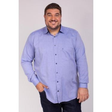 Imagem de Camisa Manga Longa Tradicional Maquinetado Azul Plus Size-Masculino