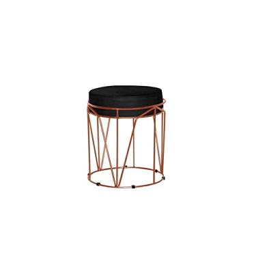 Imagem de Puff Aramado Redondo Bronze Babu Veludo Preto - V&G Decor