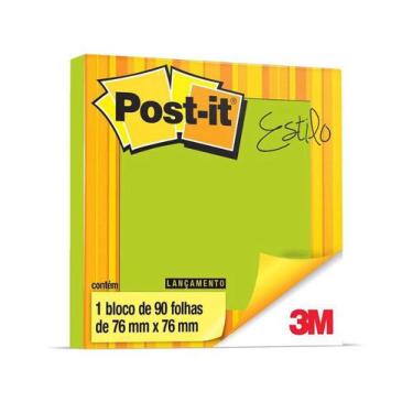 Imagem de Postit Adesivo 76mmx76mm 654 90 Folhas Verde Neon 12 Pacotes - Post-It