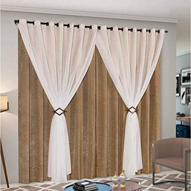 Imagem de Cortina Forro Cetim Amassadinho e Voil 4,00m x 2,50m com Presilhas Cecilia para Sala Quarto - Avela