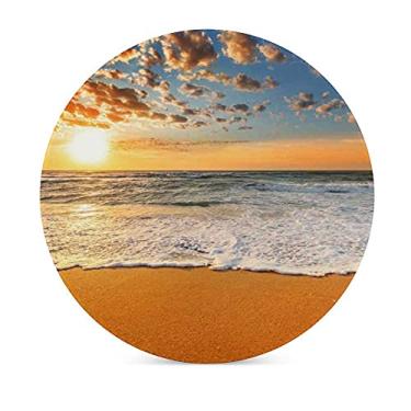 Imagem de Porta-copos de cerâmica de cortiça para bebidas Tapete de copo à prova d 'água colorido Ocean Beach Sunrise Caneca de café para mesa 1 peça