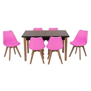 Imagem de Conjunto Mesa de Jantar Luiza 135cm Preta com 6 Cadeiras Leda - Rosa