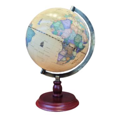 Imagem de Globo Terrestre Retrô Bege Base de Madeira 30cm Vintage