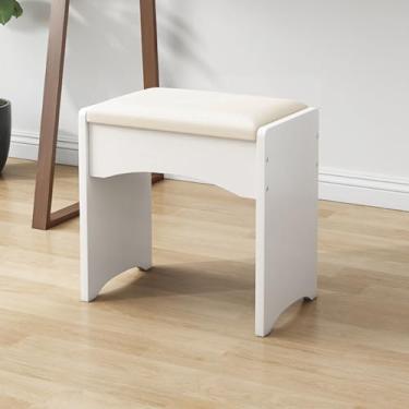 Imagem de Eshoma Cadeira portátil com assento de couro macio para mesa de maquiagem, branca