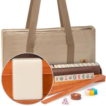 Imagem de Yellow Mountain Imports American Mahjong Set, Mojave (Ivory) with Brown Soft Case, All-in-One Racks with Pushers, Wright Patterson Scoring Coins, Dice, & Wind Indicator
