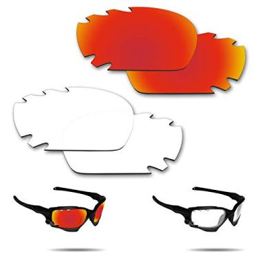 Imagem de Fiskr Lentes de reposição anti-água salgada para óculos de sol Oakley Jawbone ventilado/jaqueta de corrida (vermelho e transparente, triacetato termoformado (TAC)-Polarizado)