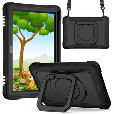 Imagem de Capa giratória de 360 graus para Kindle Fire HD 8/HD 8 Plus 2020, capa híbrida 2 em 1 com alça de ombro (BK, Fire HD 8 Plus 2020)