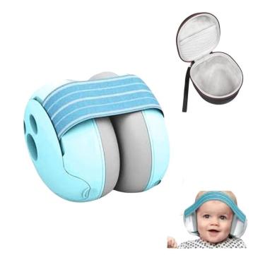 Imagem de Protetor Abafador Som Ruído Bebê Neném Ajustável Azul + Case