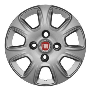 Imagem de Calota aro 13 prata 076cb cubo baixo  + emblema fiat vermelho - Garage