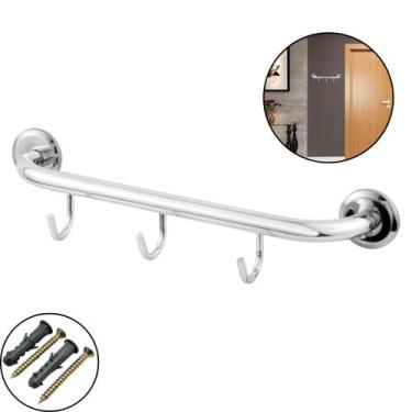 Imagem de Cabideiro Multiuso 3 Ganchos Fixos Inox Monta Fácil - GS METAIS