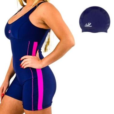 Imagem de Kit Macaquinho Natação Hammerhead wll01 Com Touca Slim, Marinho, Touca