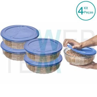 Imagem de Kit 4 Potes Tigela Saladeira de Vidro com Tampa Plástica Oceani 3,8 li