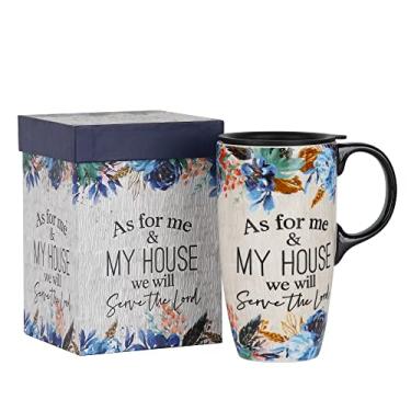 Imagem de Topadorn Caneca de viagem de cerâmica com tampa à prova de derramamento e caixa de presente combinando, 500 ml As for Me & My House We Will Serve the Lord