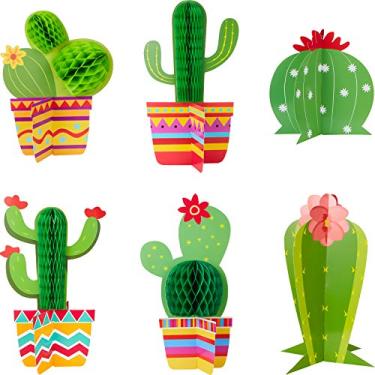 Imagem de 6 Pieces Cactus Party Decorations Kit Includes 4 Pieces Cactus Honeycomb Table Centerpieces and 2 Pieces Cactus Paper Cutouts for Fiesta Cinco De Mayo Mexican Theme Party Birthday Baby Shower