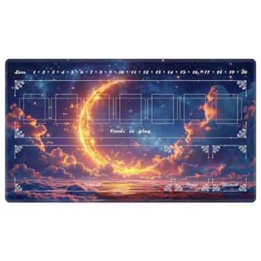 Imagem de EDGFRTOIO Tapete de brinquedo com zonas para jogos de cartas, compatível com Lorcana TCG Cards Game Mats 61.0 cm x 35.6 cm Commander Deck Gaming Duel Mat Card Gameplay Mats for Beginner, Fantasy Moon