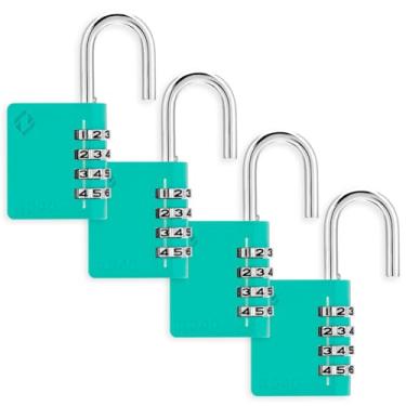 Imagem de Zarker Trava de combinação XD40, cadeado de 4 dígitos para academia, escola, esportes, armário, cerca, caixa de ferramentas, estojo, armazenamento de ferrolho (pacote com 4, esmeralda)