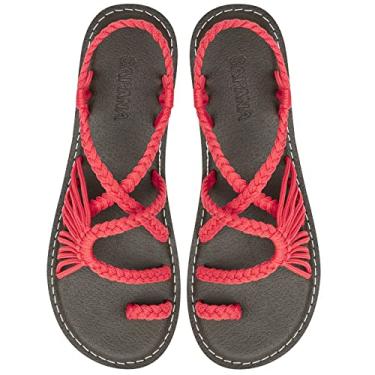 Imagem de Capana Sandálias rasas femininas de tecido - sandálias trançadas com tiras, sandálias de praia para mulheres verão elegante, sandálias boêmia de corda, sapatos femininos casuais de primavera,