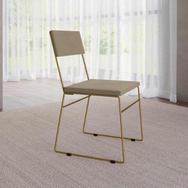 Imagem de Cadeira De Jantar Málaga Assento Veludo Bege Base Dourado - NEW GREEN