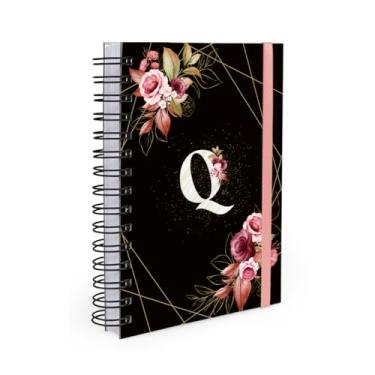 Imagem de Agenda Planner Diária 2026 Monograma Floral Preto e Rosa Letra Q